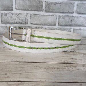PGA TOUR White Leather Golf Belt XL Lime Green Racing Stripe Preppy Sporty Mens